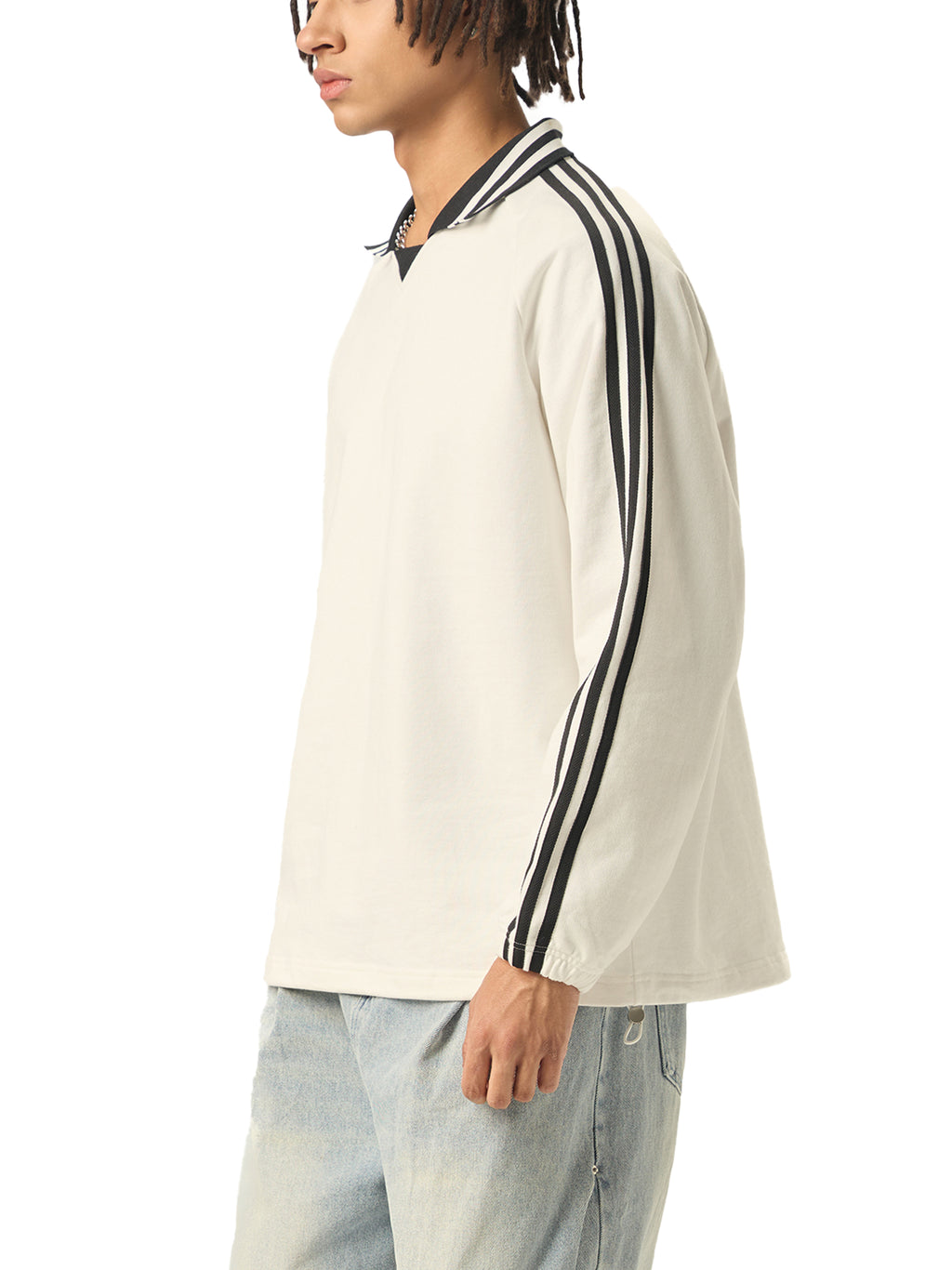 Urban Prep Striped Lapel Collar Sweatshirt