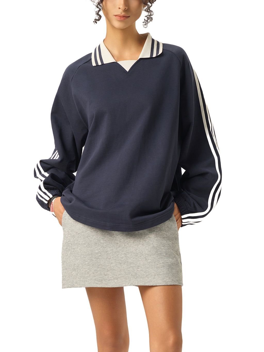 Urban Prep Striped Lapel Collar Sweatshirt