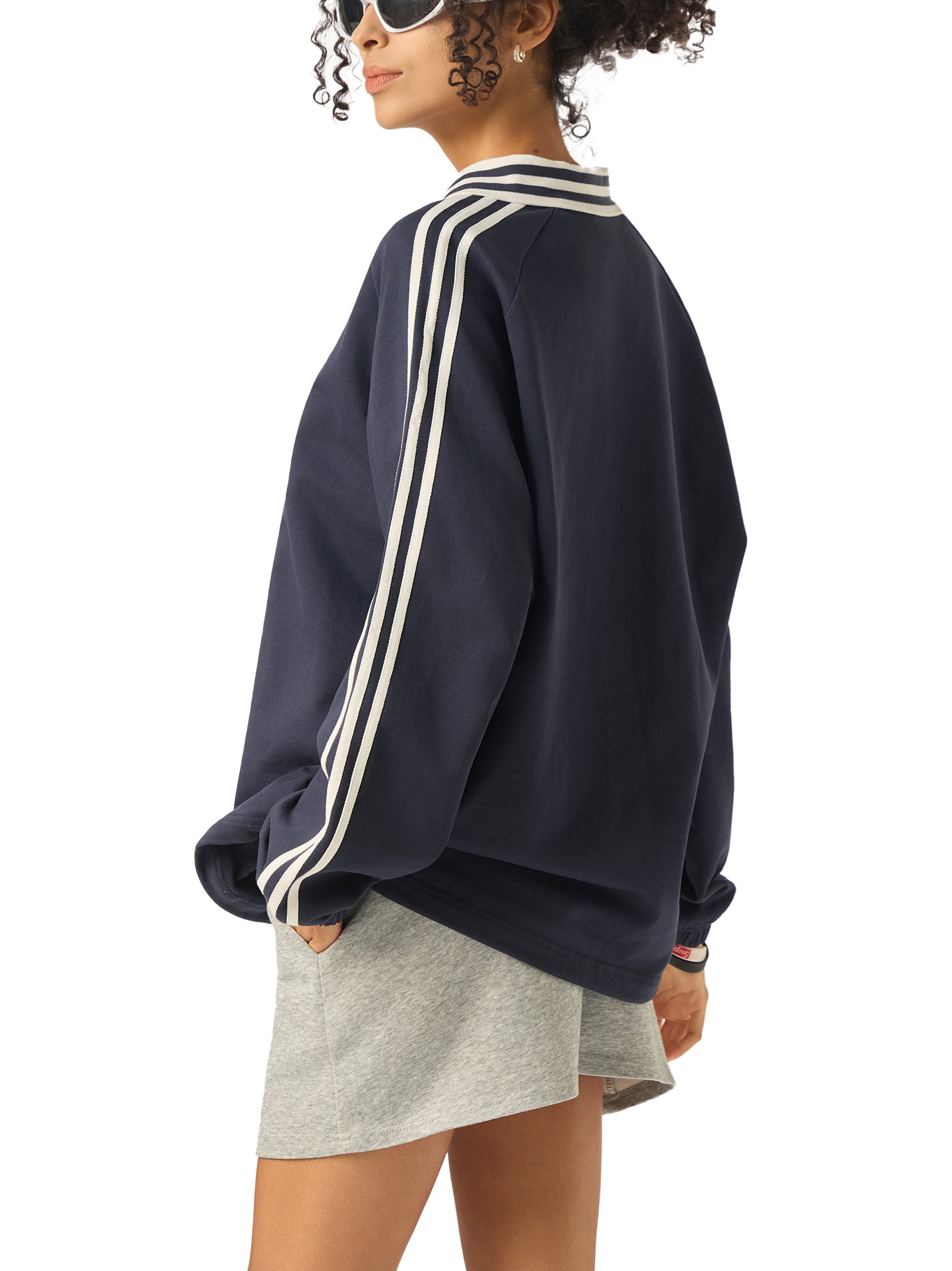 Urban Prep Striped Lapel Collar Sweatshirt